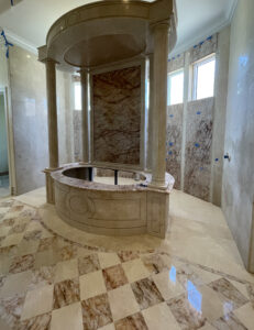 Margarella-Italian-Artisan-Custom-Bathroom- with-Imported-Italian-Marble-and-Crema-Marfil-Chessboard-Flooring-Renato-Margarella
