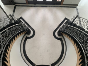Margarella-Italian-Artisan-Custom-Staircase-with-Elegant-Border-Detail-On-Flooring-Renato-Margarella